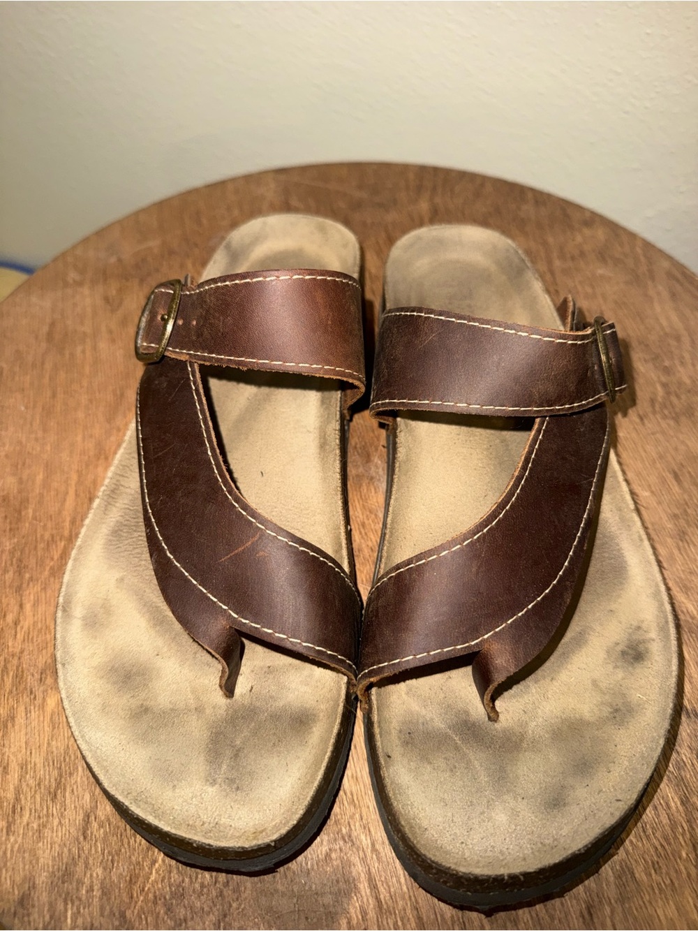 White Mountain Brown Leather Toe-Post Sandals